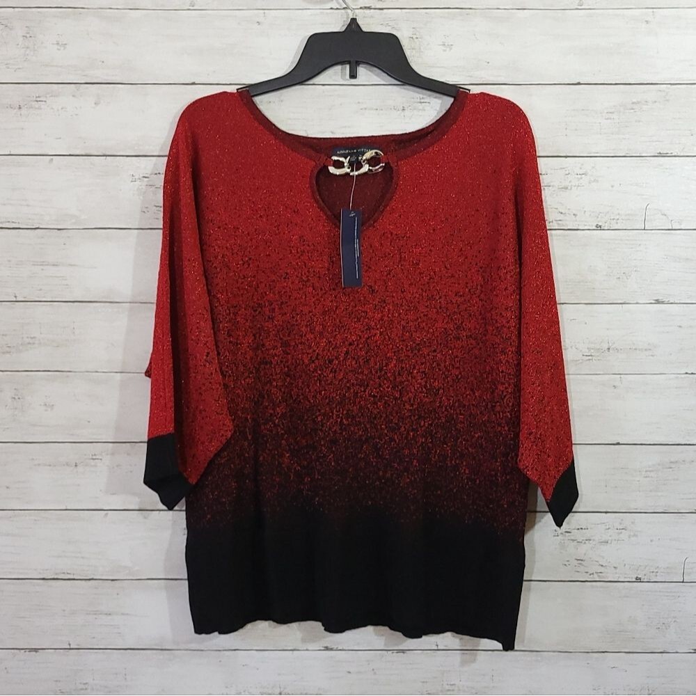 Adrienne Vittadini Elegant Red and Black Women's Top Lightweight Sweater Size 1X